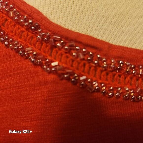 T35 Coldwater Creek Fall Orange Tee w/Sparkly beads at neckline Autumn - Picture 5 of 9